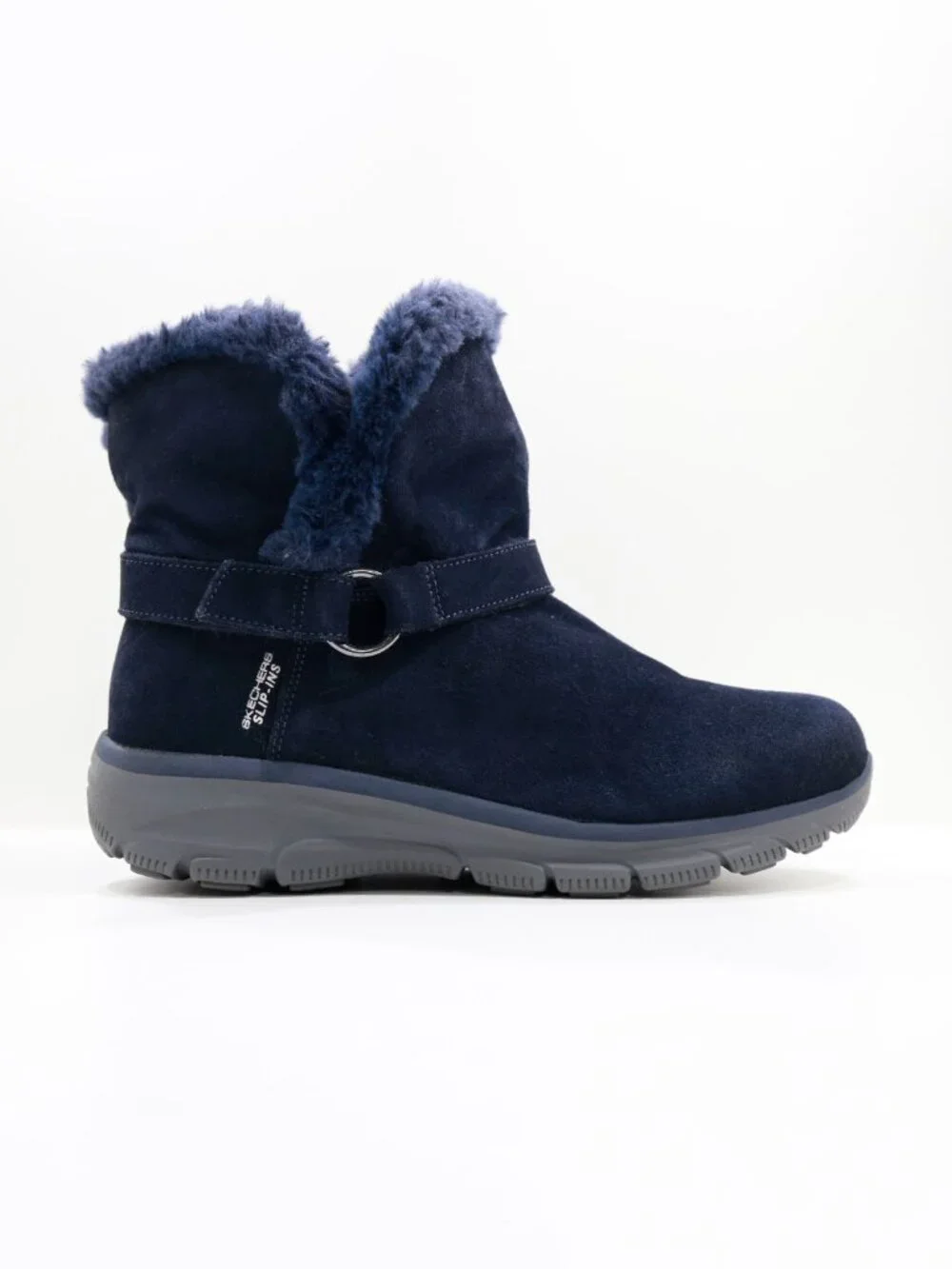 Skechers Slip Ins Easy Going Blue Suede Faux-Fur Lined Winter Boots - 10 Wide